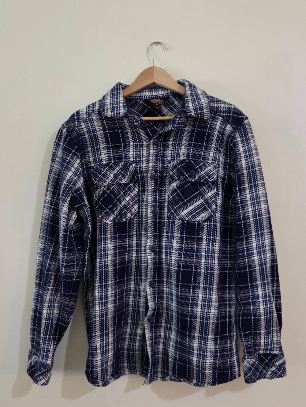 Navy Plaid Long-Sleeve Men's Layer Button Up